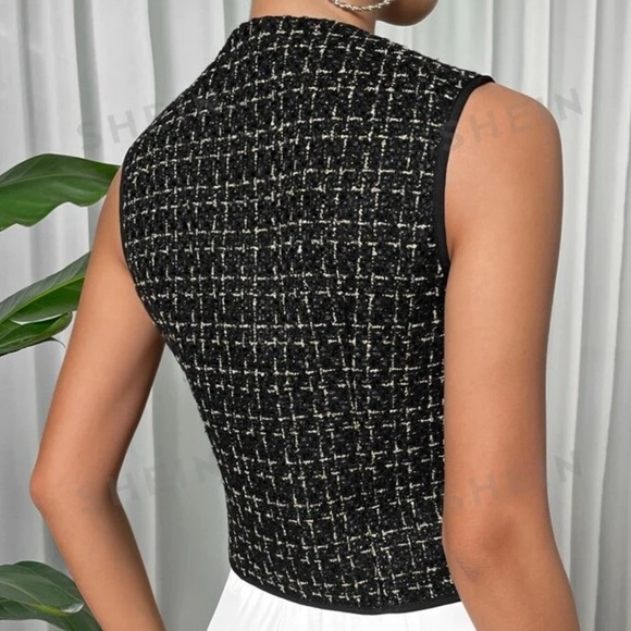 Black buttoned Blazer Tweed Vest - Picture 5 of 5